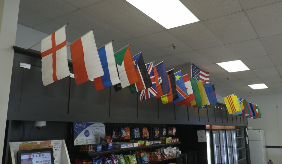 flags in cafe at Stickely